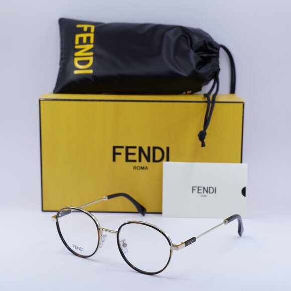 Fendi FE50052U 032 Round Eyeglasses 51mm – Havana/Gold - Picture 9 of 11